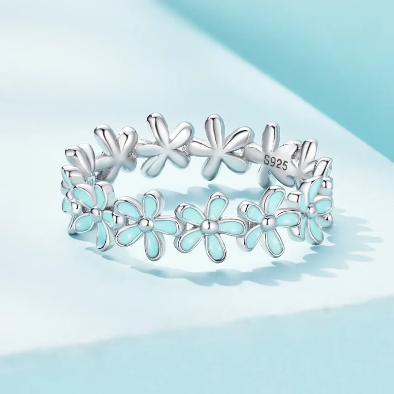 (image for) Pandora Style Little Blue Flower Ring - SCR931 - View 3