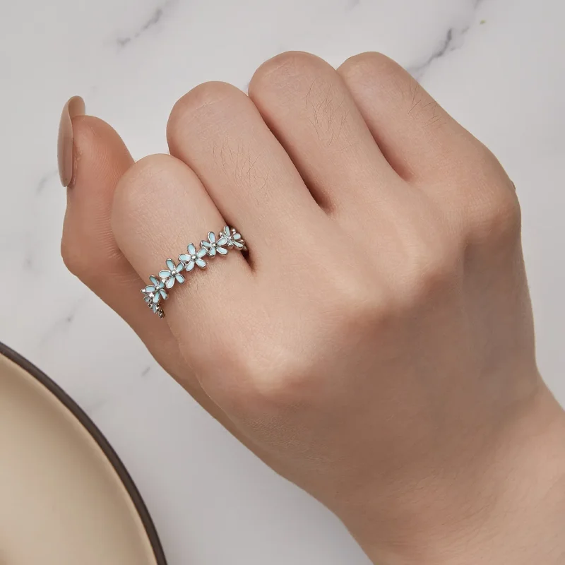 (image for) Pandora Style Little Blue Flower Ring - SCR931 - View 5