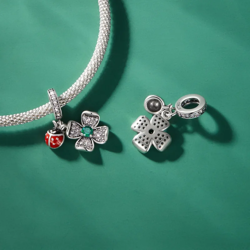(image for) Pandora Style Lucky Clover Ladybug Pendant Charm - SCC2523 - View 4