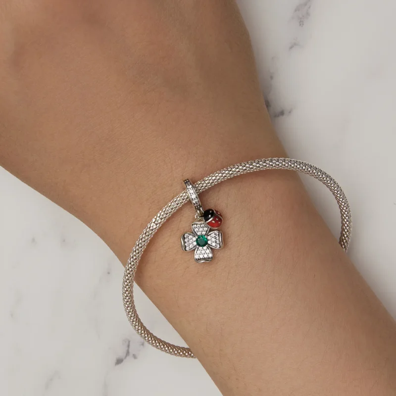 (image for) Pandora Style Lucky Clover Ladybug Pendant Charm - SCC2523 - View 6