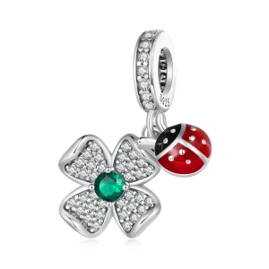 (image for) Pandora Style Lucky Clover Ladybug Pendant Charm - SCC2523