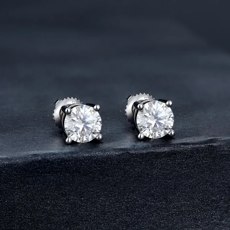 (image for) Pandora Style One Carat Four Claw Moissanite Stud Earrings - MSE003-L - View 2
