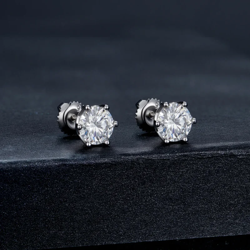 (image for) Pandora Style One Carat Four Claw Moissanite Stud Earrings - MSE004-L - View 2