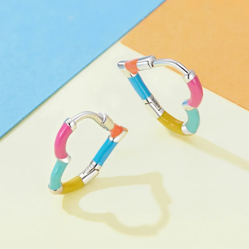 (image for) Pandora Style Rainbow Heart Hoops Earrings - SCE1607 - View 3