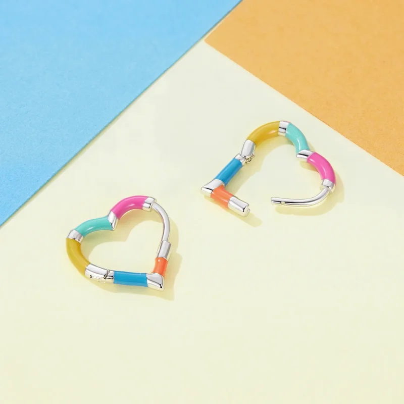 (image for) Pandora Style Rainbow Heart Hoops Earrings - SCE1607 - View 4