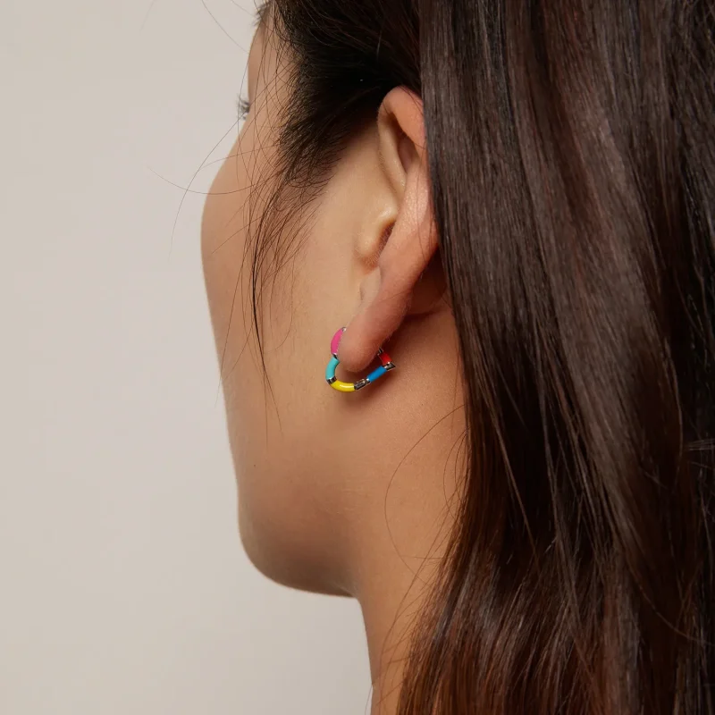 (image for) Pandora Style Rainbow Heart Hoops Earrings - SCE1607 - View 5