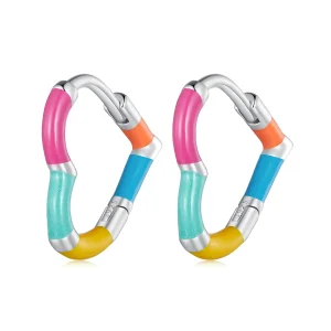 (image for) Pandora Style Rainbow Heart Hoops Earrings - SCE1607