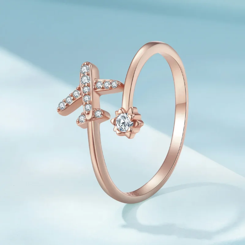 (image for) Pandora Style Rose Gold Distance Open Ring - SCR623-C - View 2