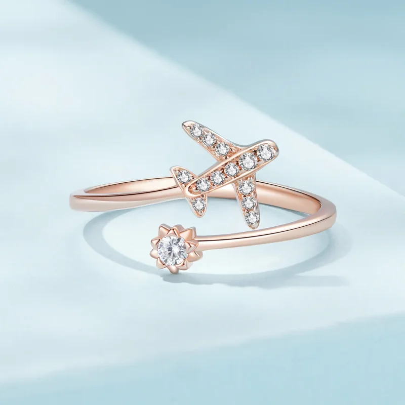 (image for) Pandora Style Rose Gold Distance Open Ring - SCR623-C - View 3