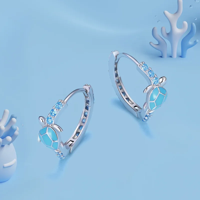 (image for) Pandora Style Sea Turtle Hoops Earrings - SCE1596 - View 3