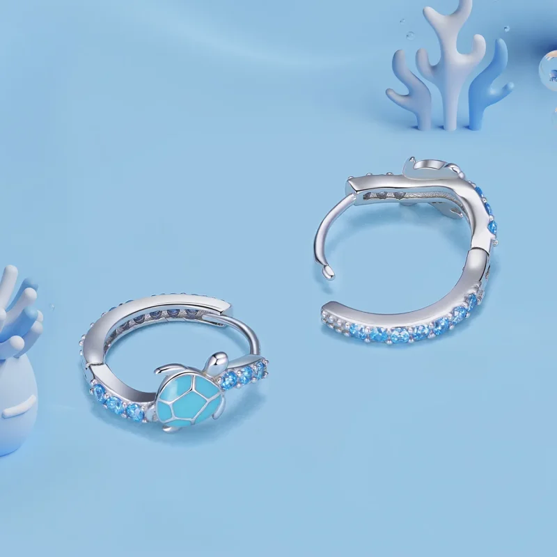 (image for) Pandora Style Sea Turtle Hoops Earrings - SCE1596 - View 4