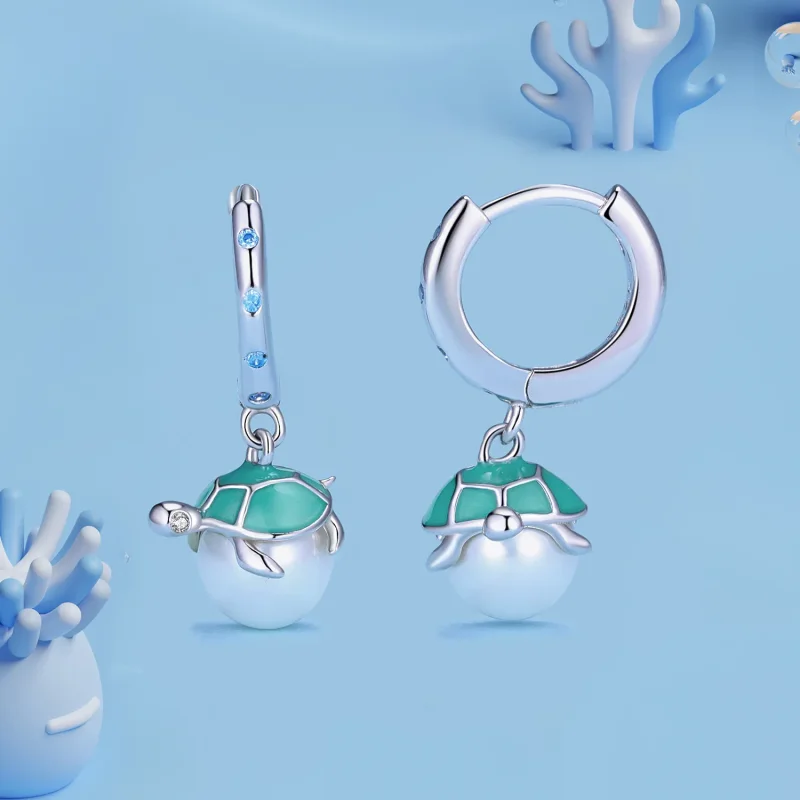 (image for) Pandora Style Sea Turtle Hoops Earrings - SCE1597 - View 2