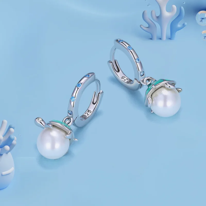 (image for) Pandora Style Sea Turtle Hoops Earrings - SCE1597 - View 3