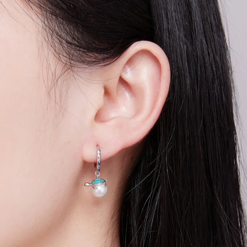 (image for) Pandora Style Sea Turtle Hoops Earrings - SCE1597 - View 4