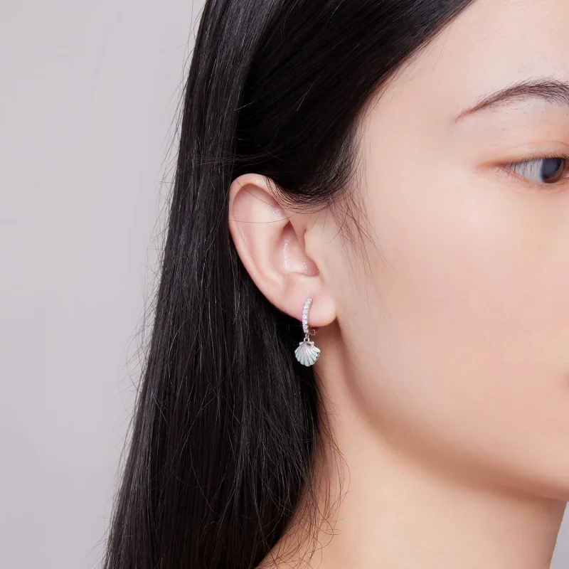 (image for) Pandora Style Shell Hoops Earrings - BSE842 - View 6