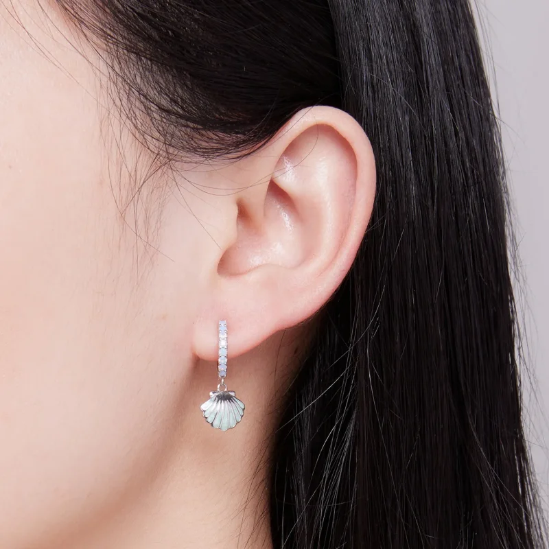 (image for) Pandora Style Shell Hoops Earrings - BSE842 - View 7