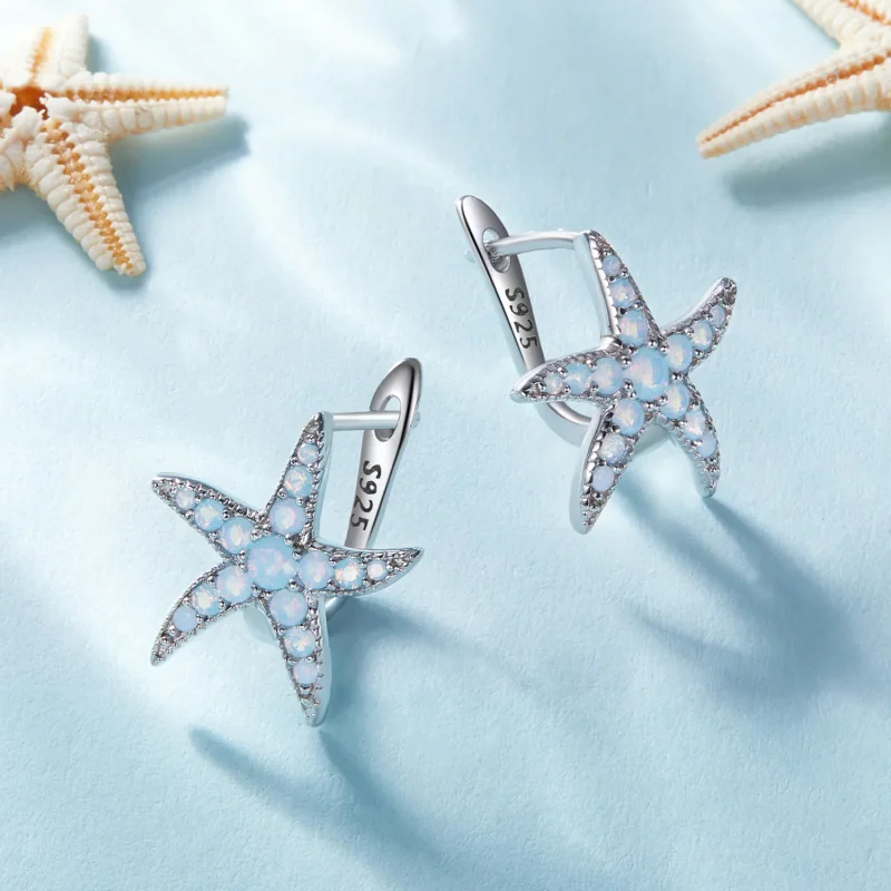 (image for) Pandora Style Starfish Hoops Earrings - BSE840 - View 2