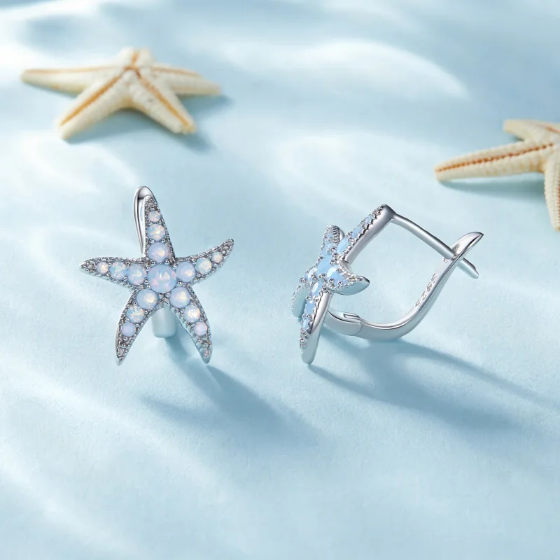 (image for) Pandora Style Starfish Hoops Earrings - BSE840 - View 3