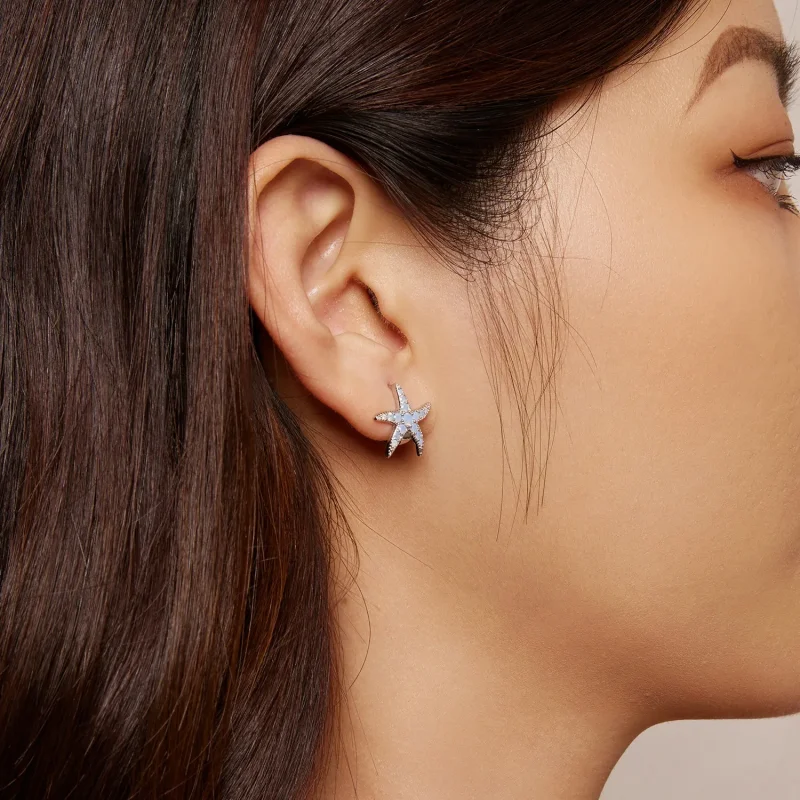 (image for) Pandora Style Starfish Hoops Earrings - BSE840 - View 5