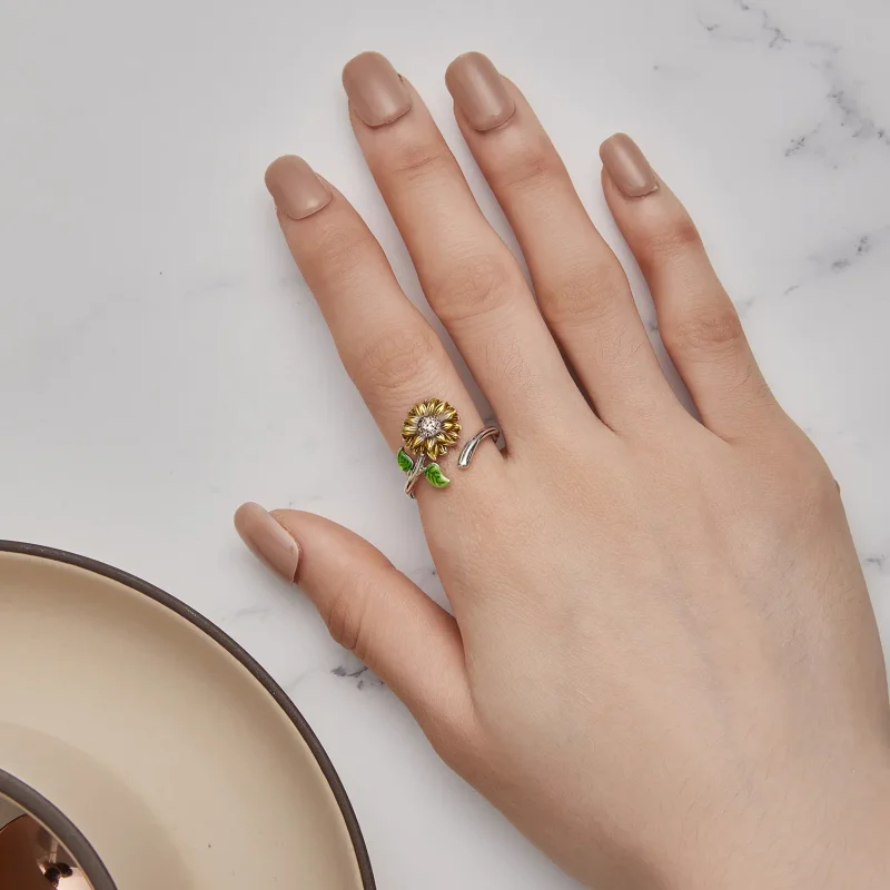 (image for) Pandora Style Sunflower Open Ring - SCR934 - View 5