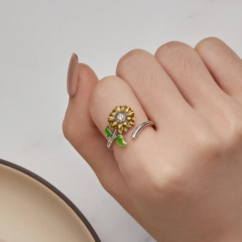 (image for) Pandora Style Sunflower Open Ring - SCR934 - View 6