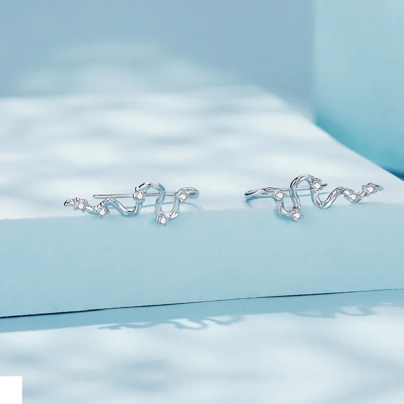 (image for) Pandora Style Texture Lines Stud Earrings - SCE1599 - View 2