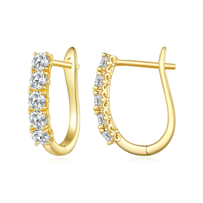 (image for) Pandora Style U-Shaped Moissanite Pattern Hoops Earrings - MSE011-B