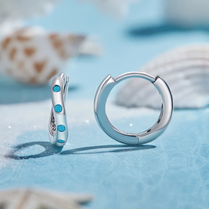 (image for) Pandora Style Wave Hoops Earrings - SCE1593 - View 2