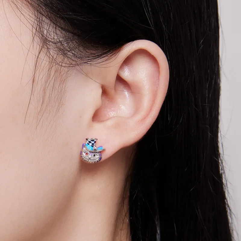 (image for) Pandora Style Weird Magician Cat Stud Earrings - BSE823 - View 7
