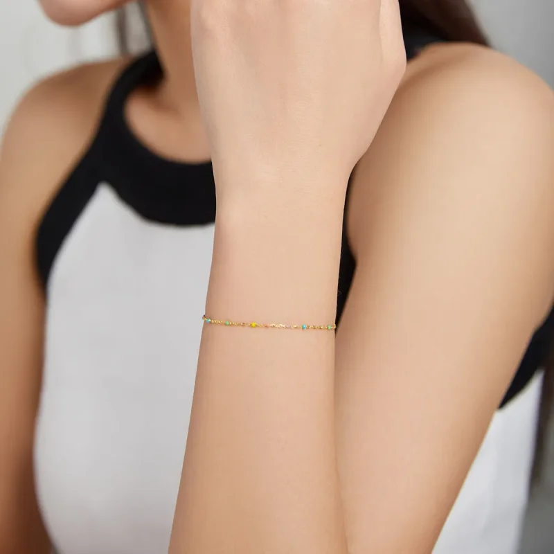 (image for) Pandora Style 18ct Gold Plated Rainbow bracelet - SCB211 - View 6