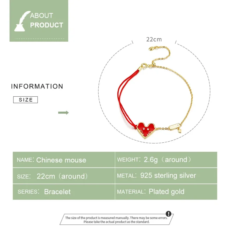 (image for) Pandora Style Gold-Plated Chinese Mouse Chain Slider Bracelet - SCB174 - View 5