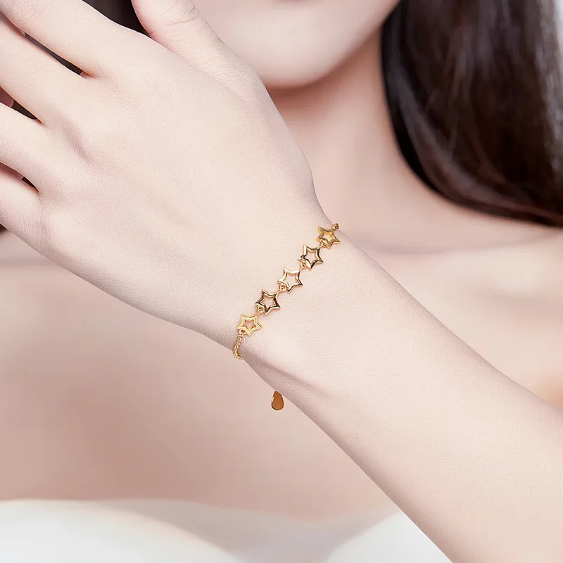 (image for) Pandora Style Gold-Plated Guardian Star Chain Slider Bracelet - SCB162 - View 2