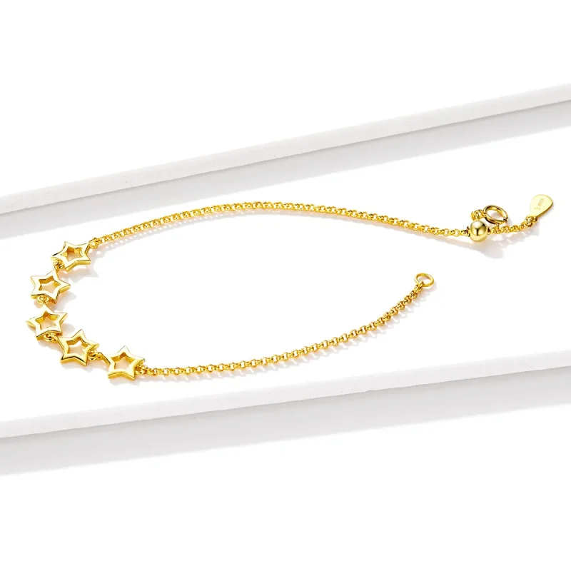 (image for) Pandora Style Gold-Plated Guardian Star Chain Slider Bracelet - SCB162 - View 3