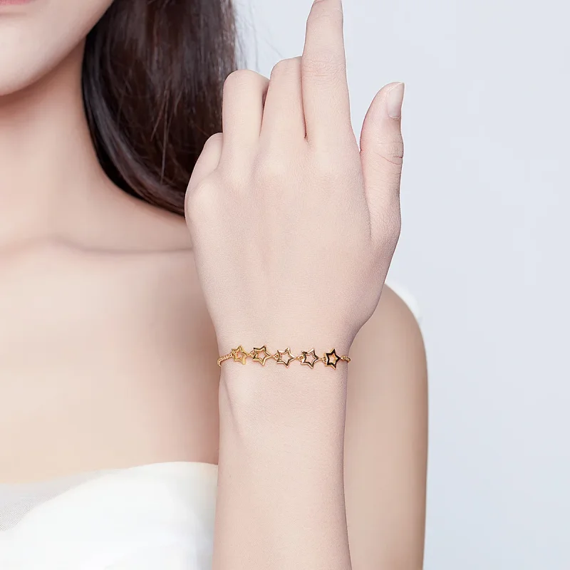 (image for) Pandora Style Gold-Plated Guardian Star Chain Slider Bracelet - SCB162 - View 4