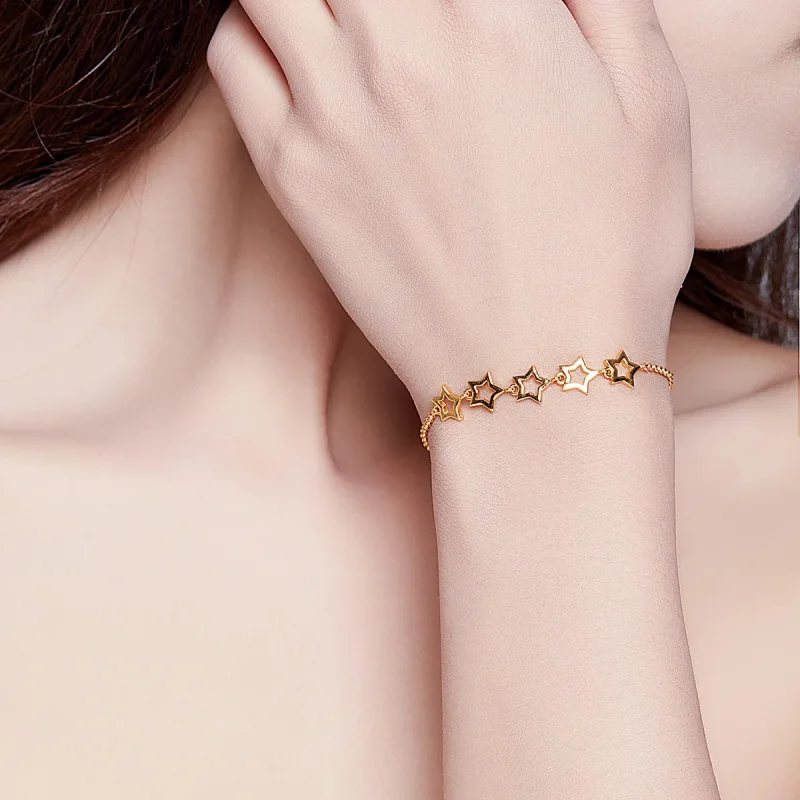 (image for) Pandora Style Gold-Plated Guardian Star Chain Slider Bracelet - SCB162 - View 5