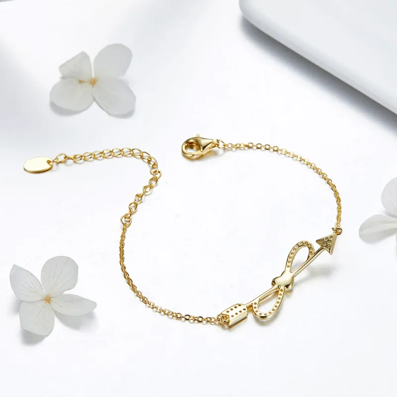 (image for) Pandora Style Gold-Plated Love On String Chain Slider Bracelet - SCB126 - View 4