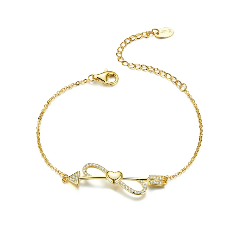 (image for) Pandora Style Gold-Plated Love On String Chain Slider Bracelet - SCB126
