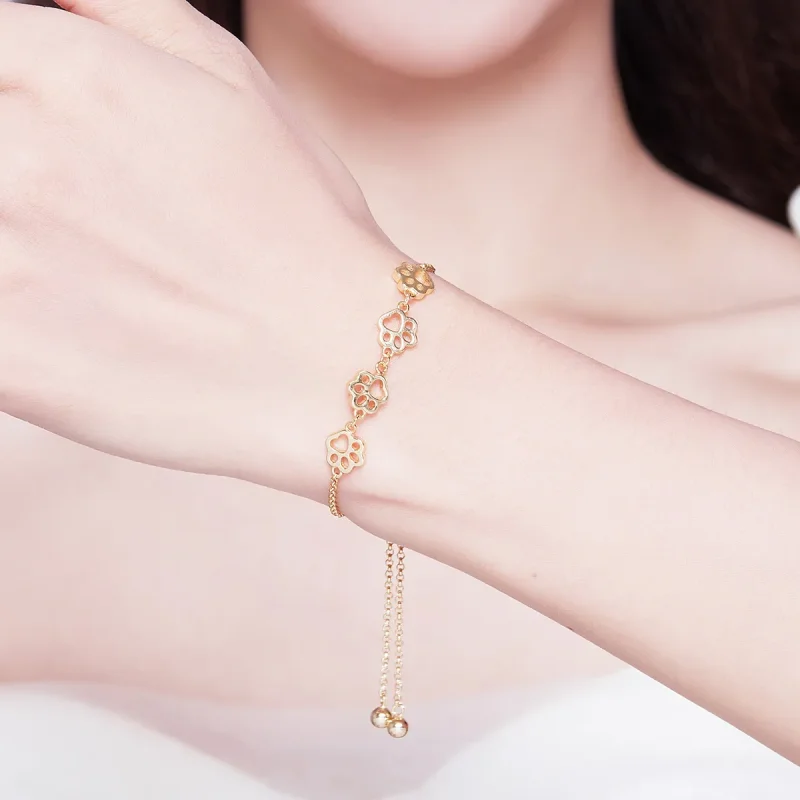(image for) Pandora Style Gold-Plated Pets Footprint Chain Slider Bracelet - SCB096-B - View 2
