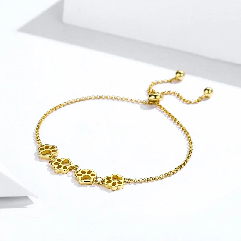 (image for) Pandora Style Gold-Plated Pets Footprint Chain Slider Bracelet - SCB096-B - View 3