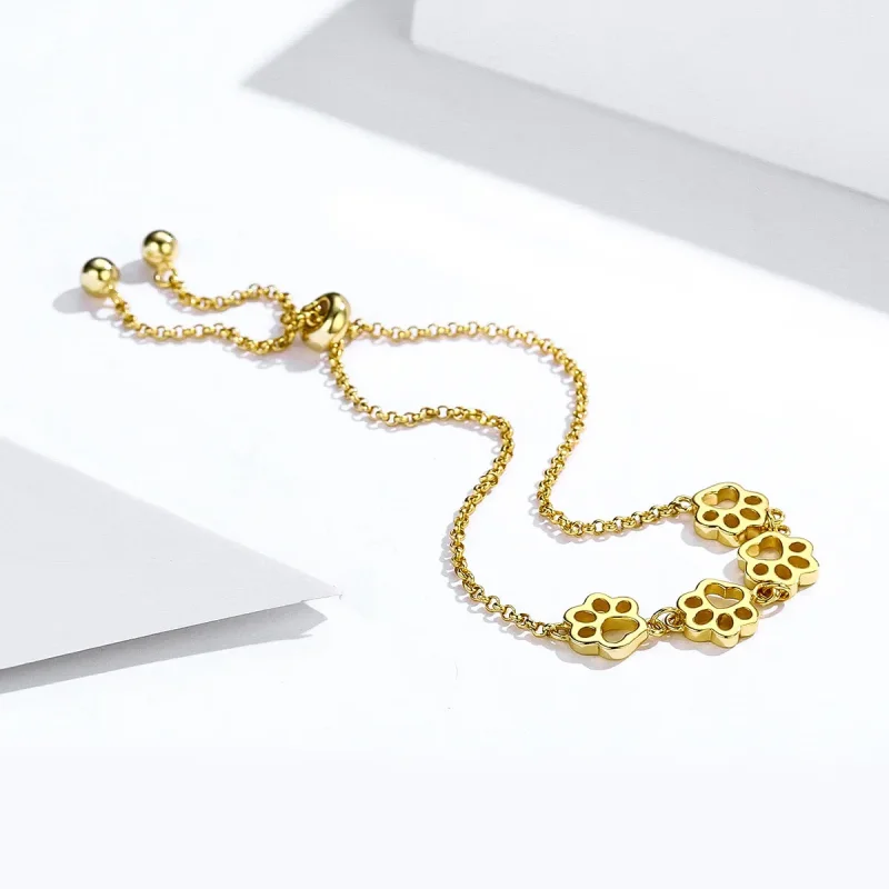 (image for) Pandora Style Gold-Plated Pets Footprint Chain Slider Bracelet - SCB096-B - View 4