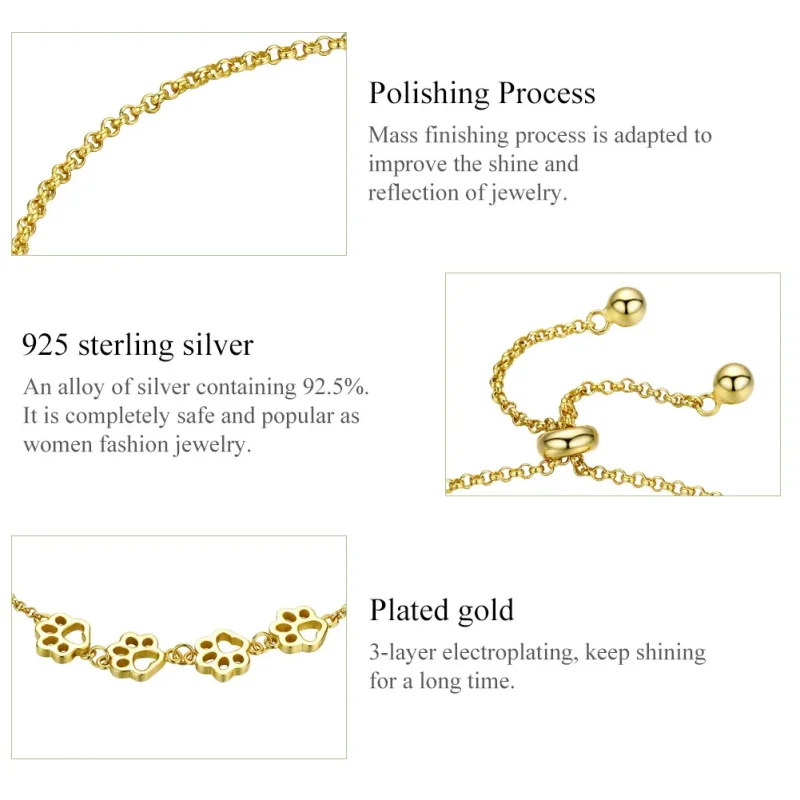 (image for) Pandora Style Gold-Plated Pets Footprint Chain Slider Bracelet - SCB096-B - View 6