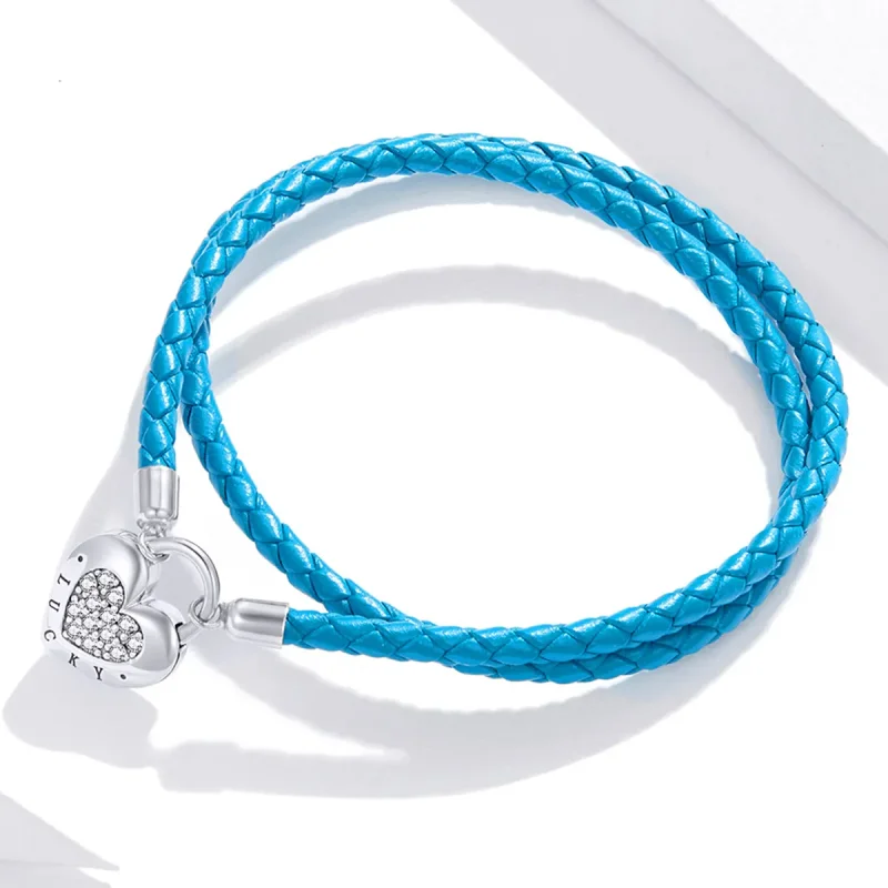 (image for) Pandora Style Heart Lock Leather Bracelet - SCB200 - View 2