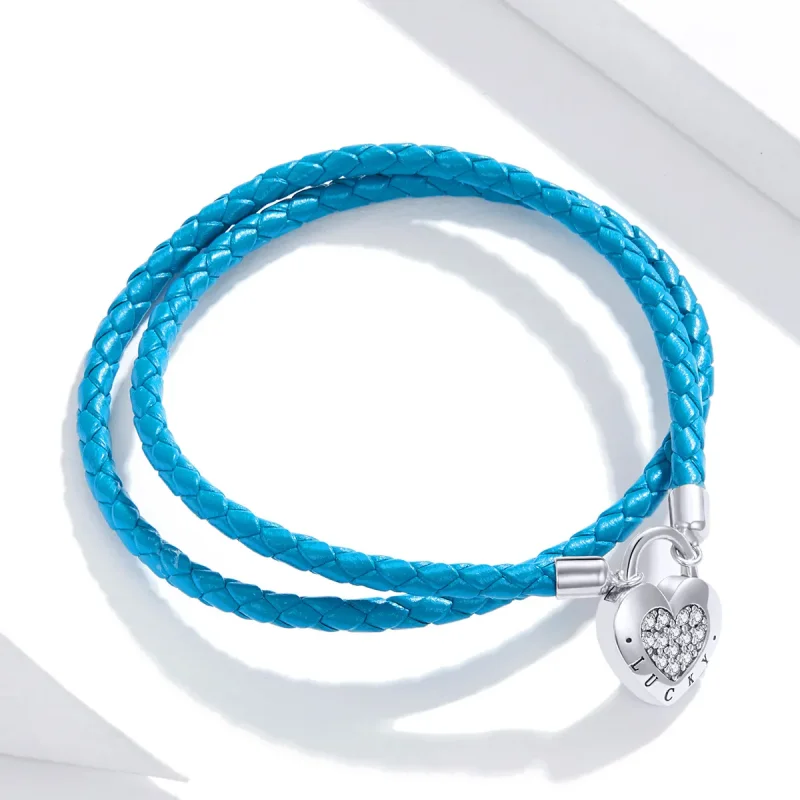 (image for) Pandora Style Heart Lock Leather Bracelet - SCB200 - View 3