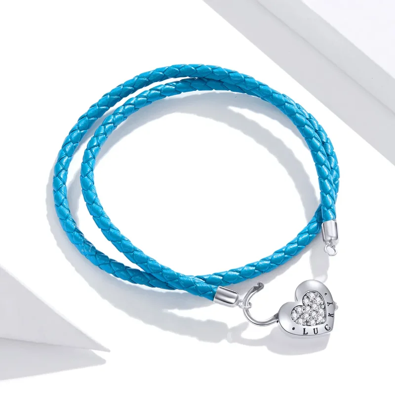 (image for) Pandora Style Heart Lock Leather Bracelet - SCB200 - View 4