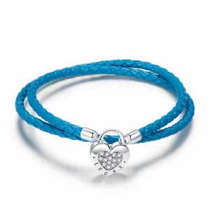 (image for) Pandora Style Heart Lock Leather Bracelet - SCB200