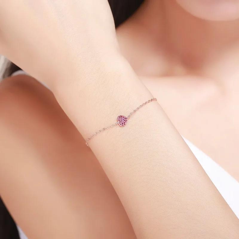 (image for) Pandora Style Rose Gold Elegant Heart Chain Bracelet - SCB050 - View 2