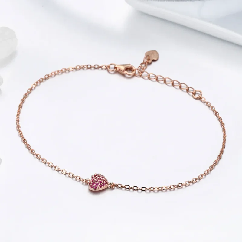 (image for) Pandora Style Rose Gold Elegant Heart Chain Bracelet - SCB050 - View 3