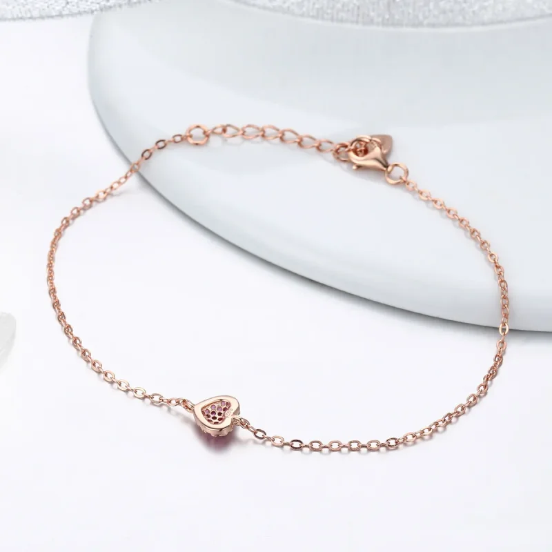(image for) Pandora Style Rose Gold Elegant Heart Chain Bracelet - SCB050 - View 4