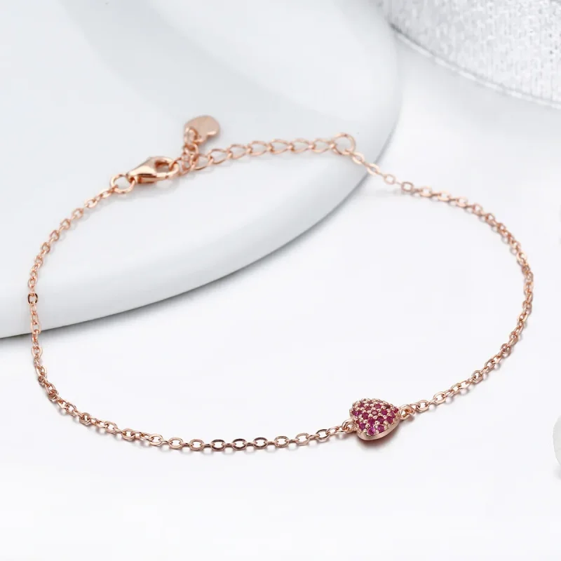 (image for) Pandora Style Rose Gold Elegant Heart Chain Bracelet - SCB050 - View 5