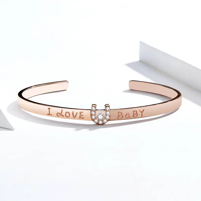 (image for) Pandora Style Rose Gold I Love You Baby Open Bangle - SCB169 - View 3